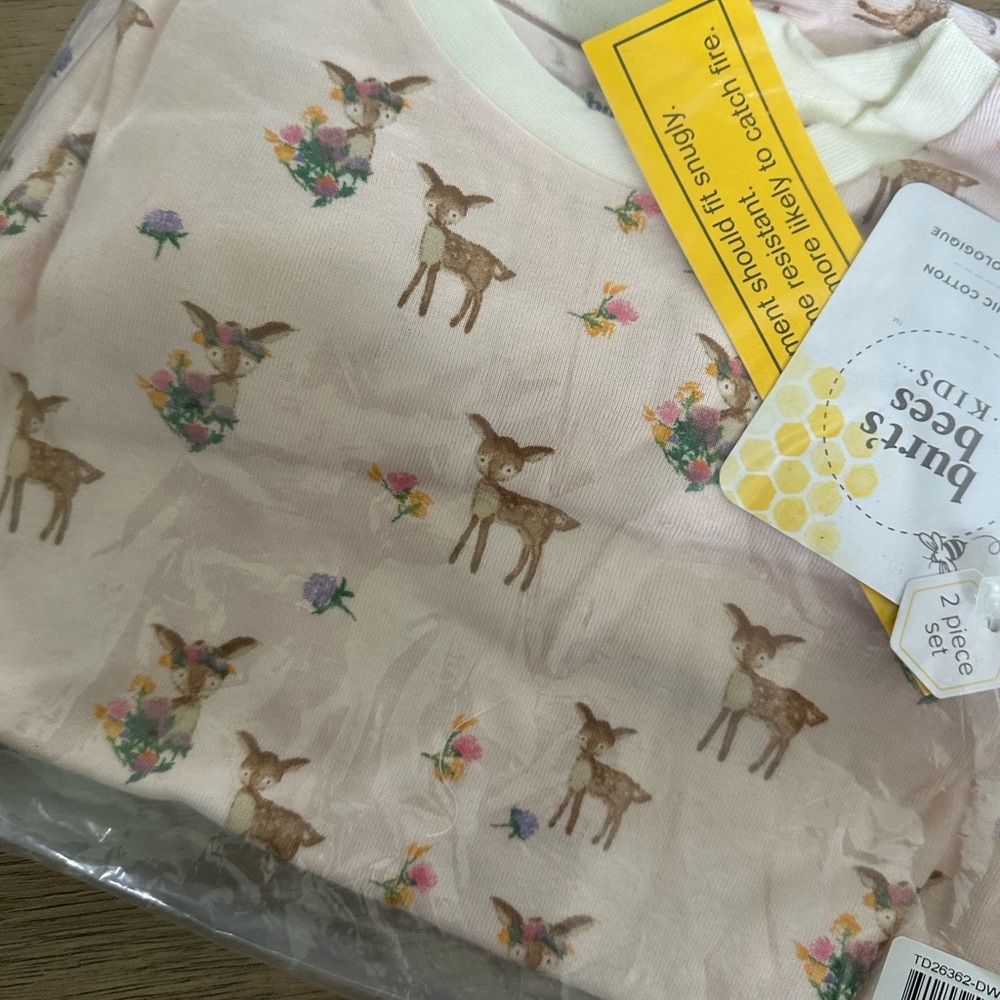 Burt's Bees Kids Pajama Set with Floral Accents fawn print 7 year